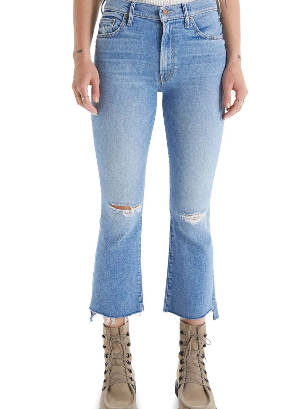MOTHER ‘The Insider’ crop step fray in the color “Thrilling Shots”